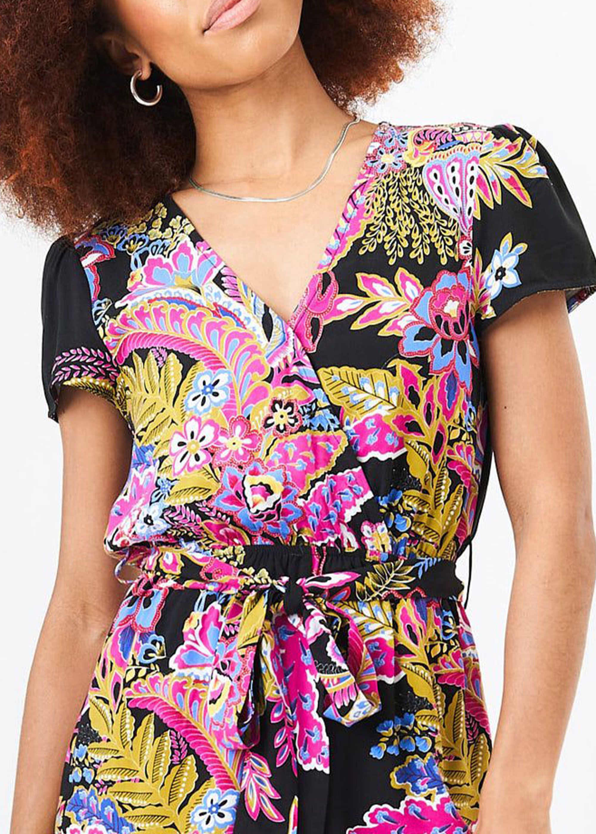 Gini London Multi Paisley Print Belted Wrap Playsuit