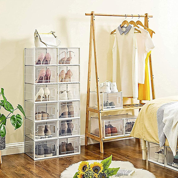 Lot de 18 boîtes à chaussures en plastique transparents empilables