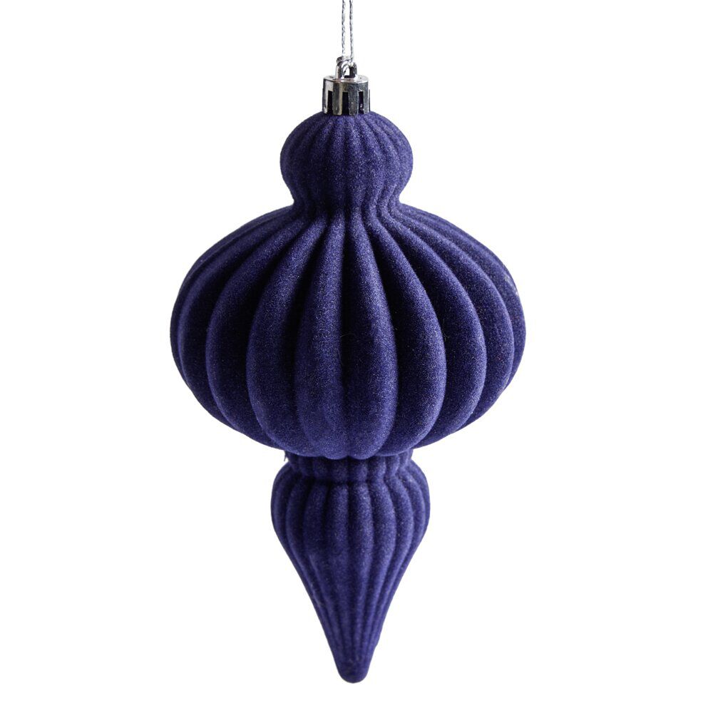 Décoration de No&euml;l goutte à suspendre velours bleu H.16 cm