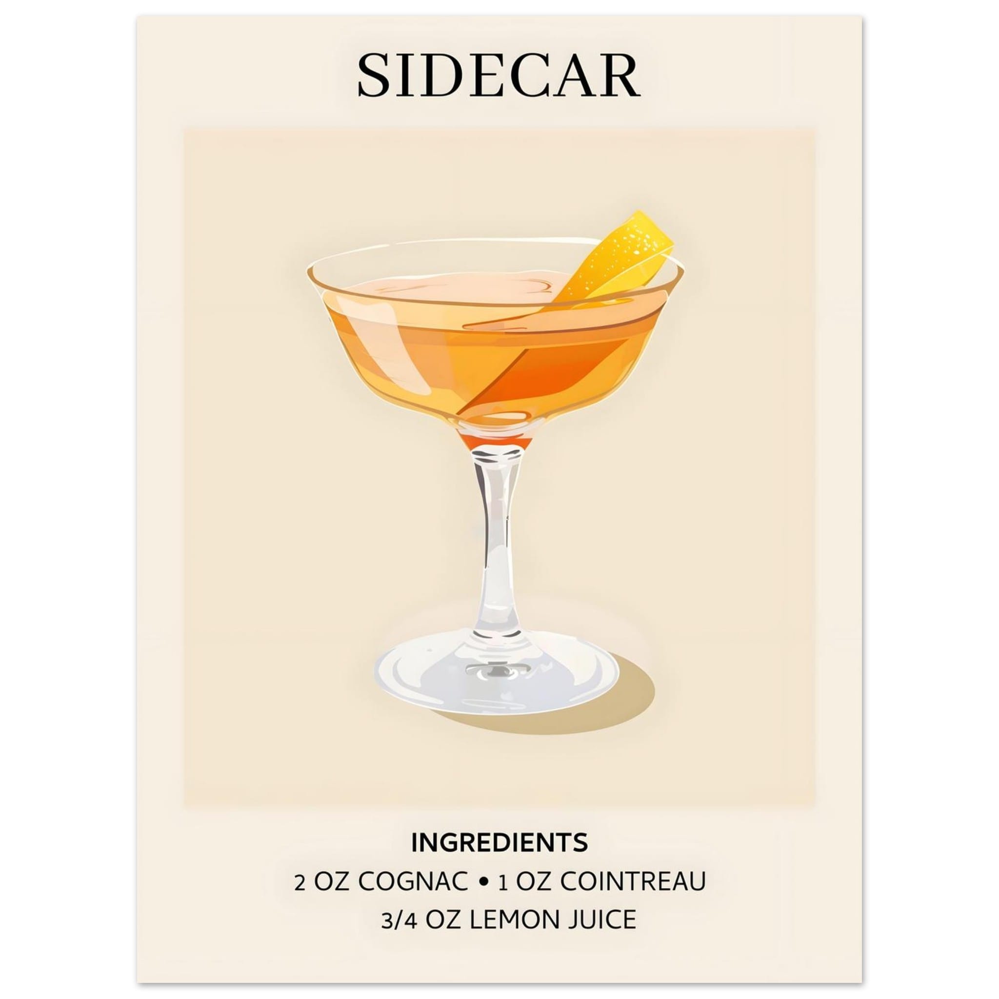 Artfulprints Poster Sidecar cocktail I - Ingrediënten  - 30x40 cm - Oranje