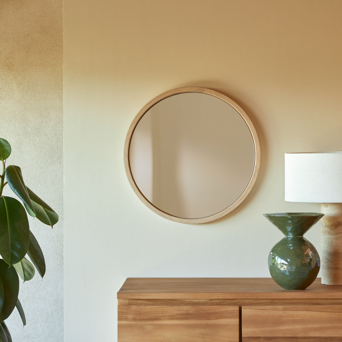 Tikamoon - Ronde massief eiken spiegel 50x50 Fanie