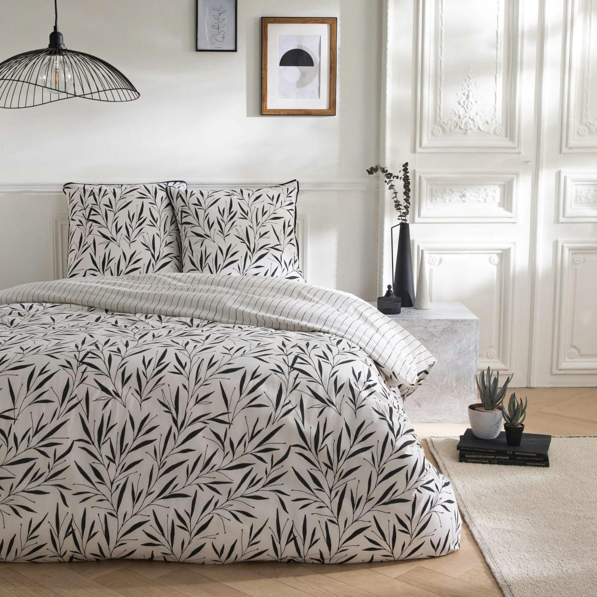 NINA - Parure de lit 2 personnes coton  imprimé blanc 240x220cm