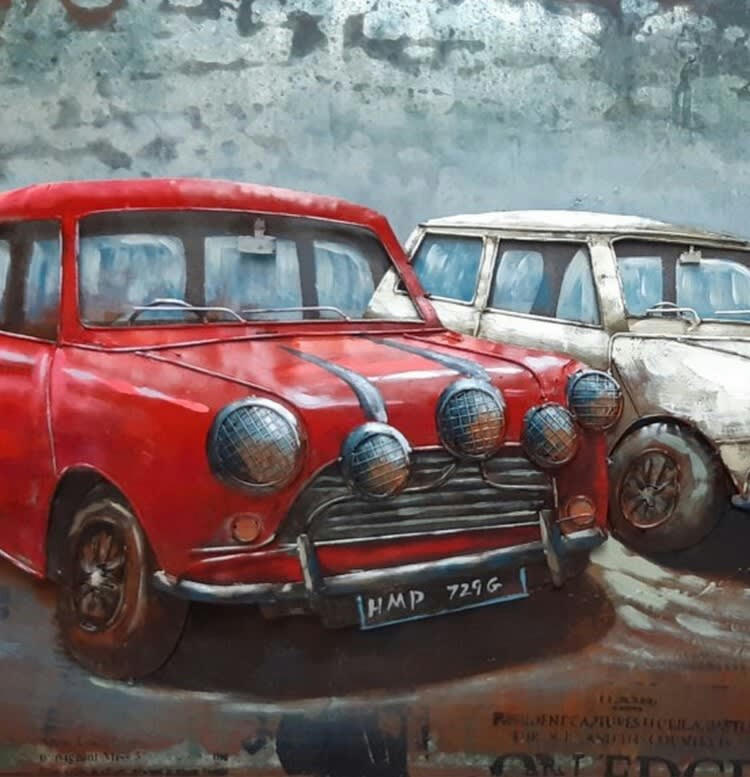 MÉTAL BRASS - Tableau relief en métal red and white 100x60