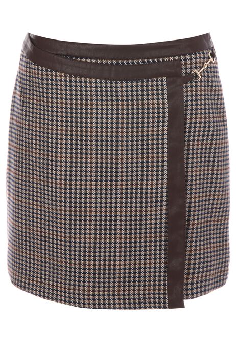 Womens Brown Check Trim Mini Skirt