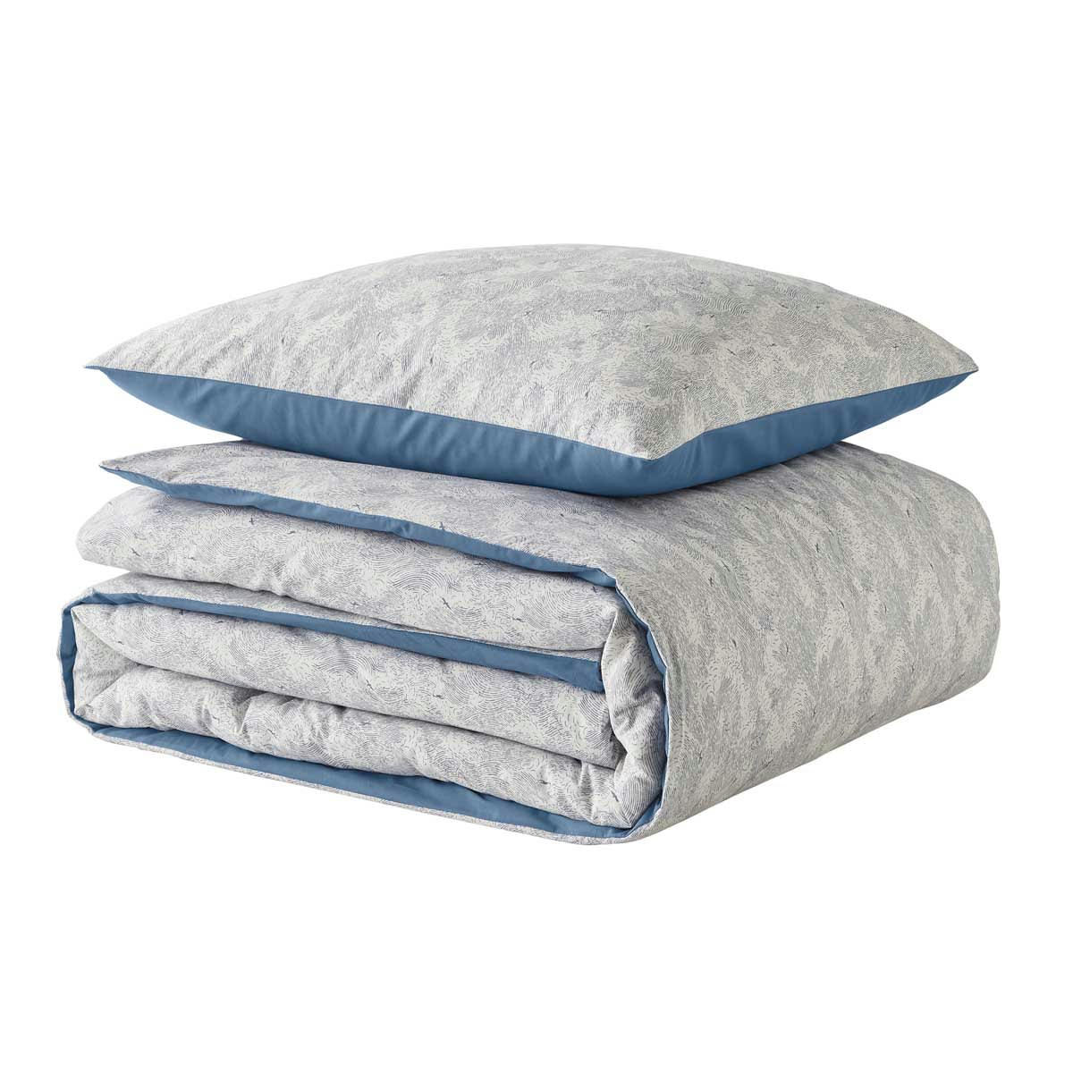 EMBRUNS - Parure de lit imprimée en coton blanc et bleu 260x240