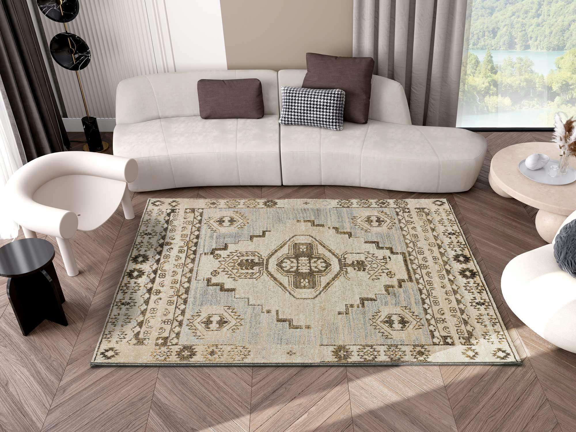 BEIRE - Tapis ethnique en beige et beige, 080X150 cm