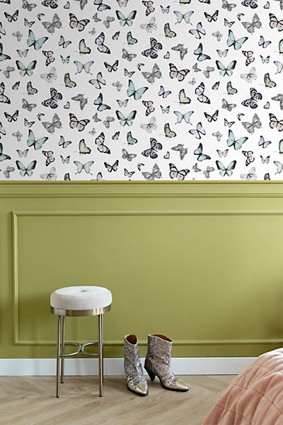 ESTAhome papier peint papillons vert menthe pastel et violet lillas pastel 53 cm x 10.05 m