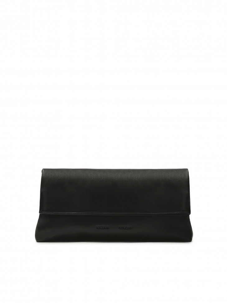 Elongated clutch bag for hand in black color