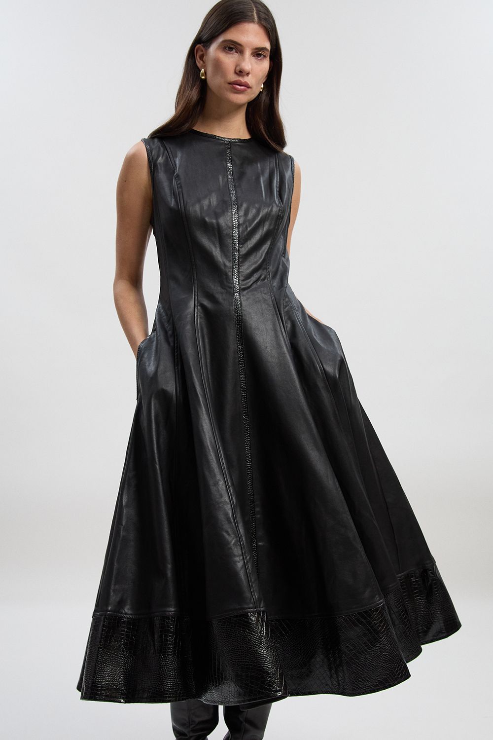 KarenMillen Faux Leather Croc Full Midi Dress