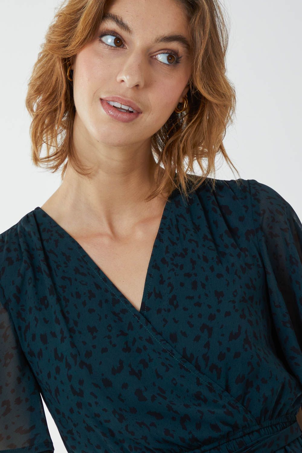Blue Vanilla Flutter Sleeve Midi Wrap With Tie Dress