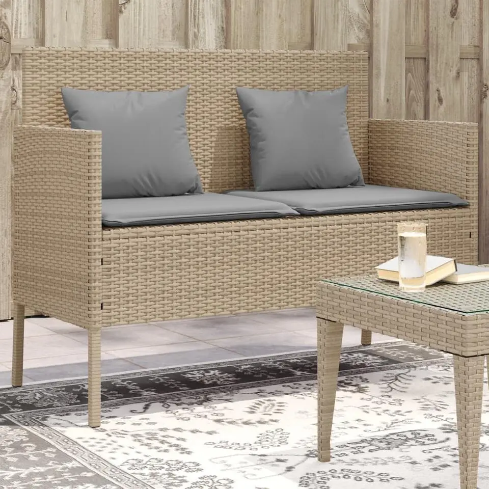 vidaXL - Tuinbank met grijs kussens - Beige poly rattan - 113x61x87 cm