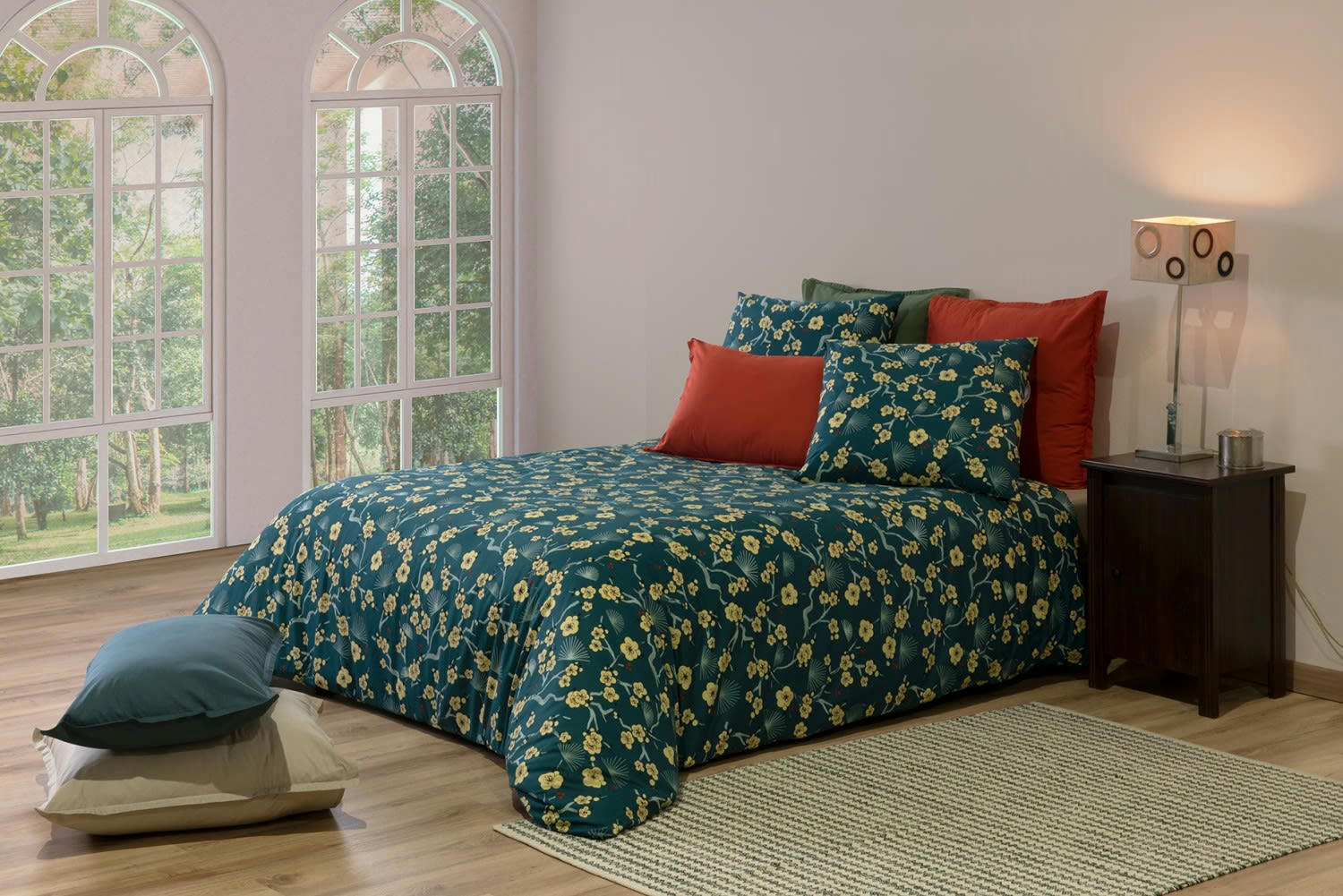 MALDIVES - Parure housse de couette percale de coton vert 220x240 cm