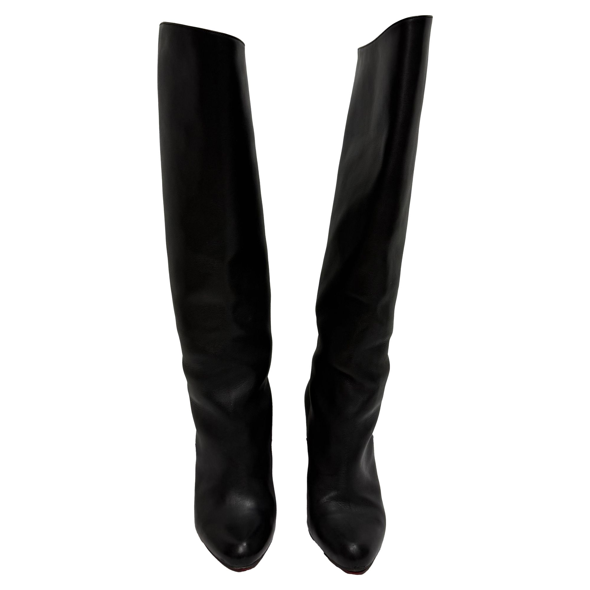 Christian Louboutin Preloved Almond-Toe Knee-High Boots Black Leather