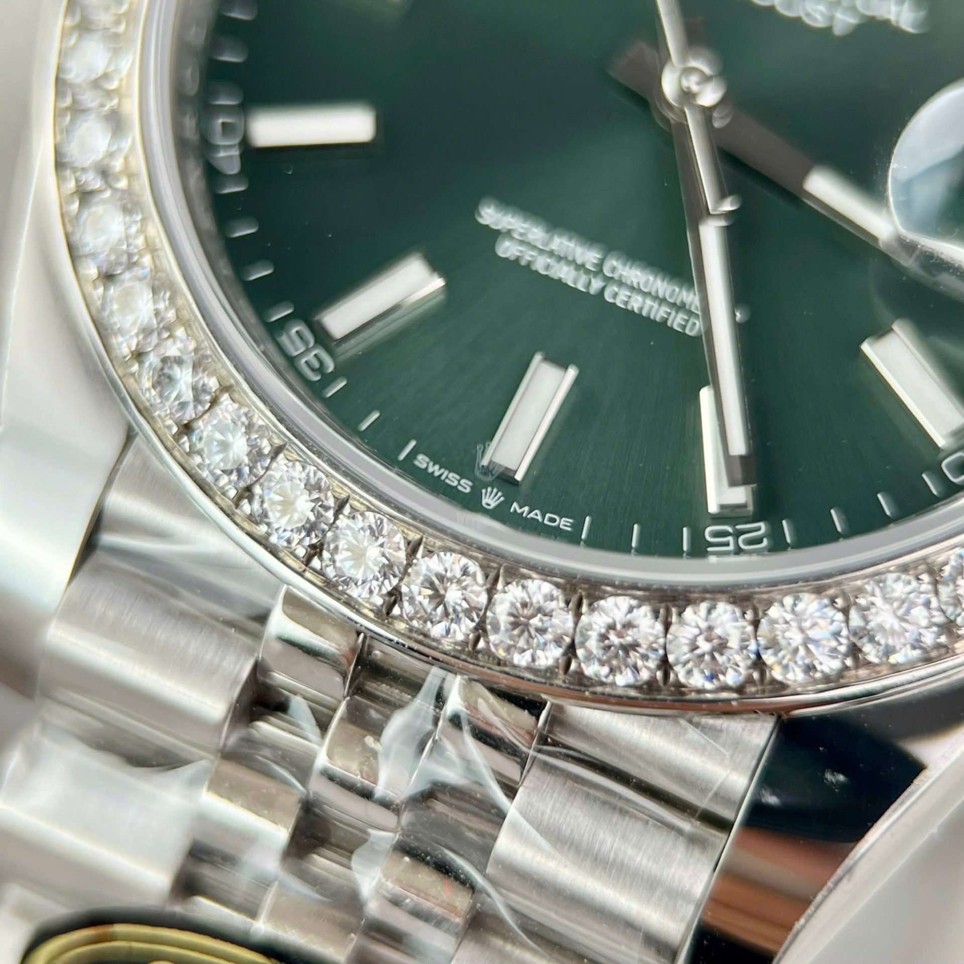 Rolex Datejust 904L Steel Green Dial With Diamonds 41mm Jub Super Clone
