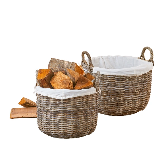 Korb »Universell«, BxHxT: 24 x 40 x 32 cm, rund, Rattan/Baumwolle, grau