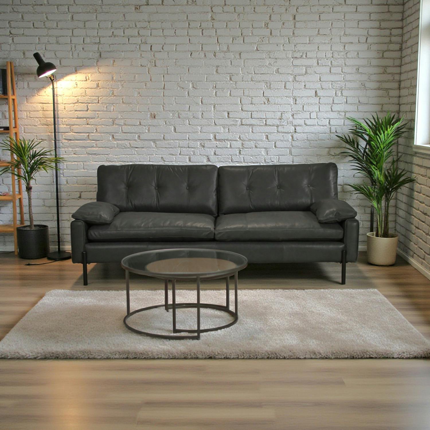 Canapé 3 places en cuir anthracite GLASGOW