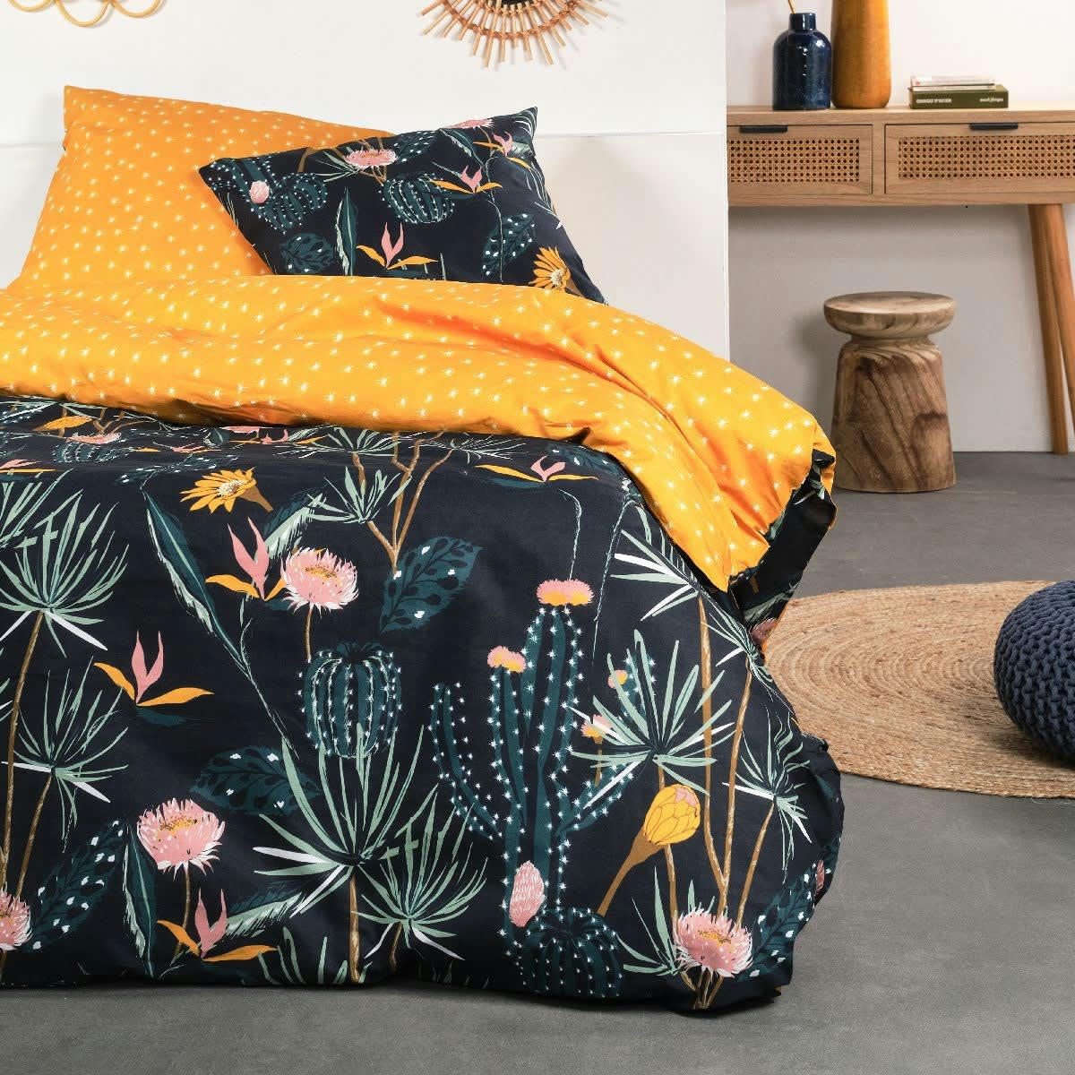 - Parure de lit en Polyester Noir 220x240 cm