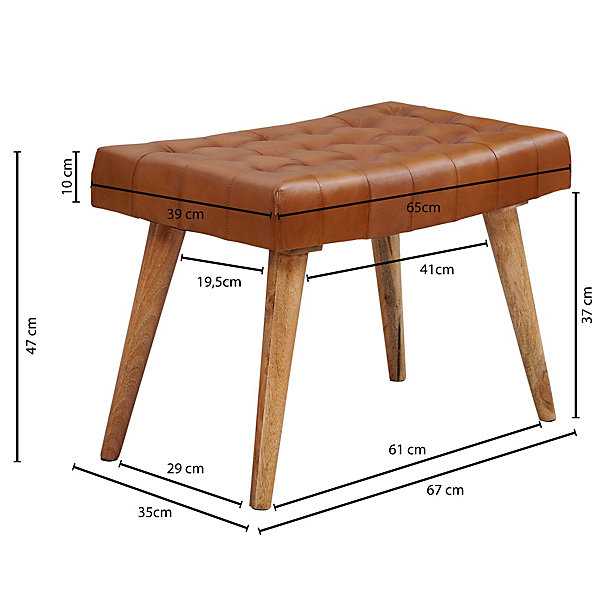 ottoman 67x47x39 cm tabouret cuir bois massif ottoman pouf cuir FineBuy