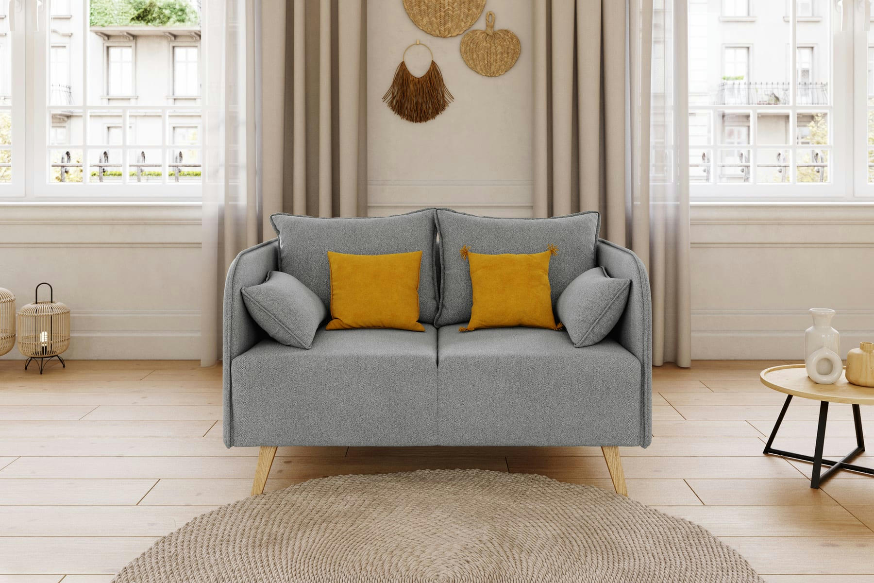 SARAH - Canapé droit en tissu 2 places gris