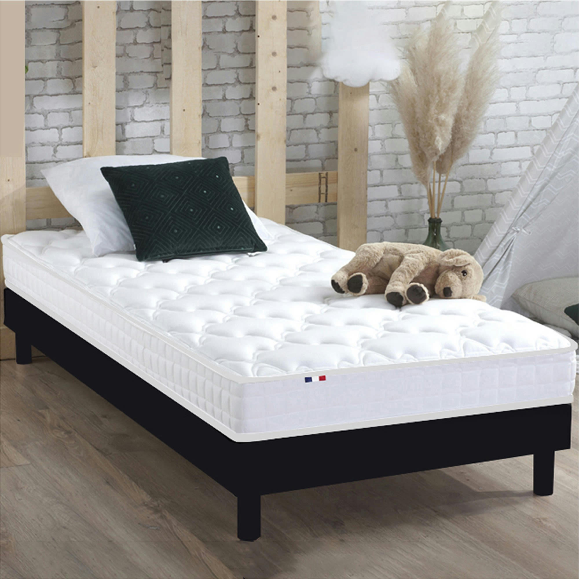 ENSEMBLE KIT AZUR - Ensemble Matelas mémoire de forme Sommier en Kit Anthracite 90x190