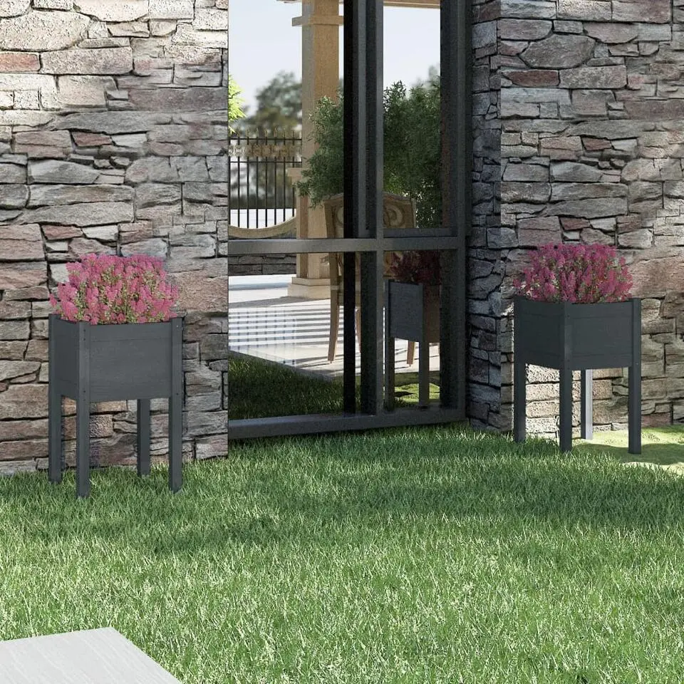 vidaXL - Plantenbak - Grijs - Grenenhout - 2 stuks