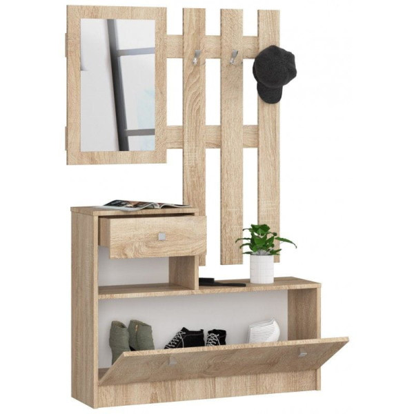 Garderoba, szafka na buty, wieszak, BELLANO, 90x25x170, sonoma,| TYLETEGOTU
