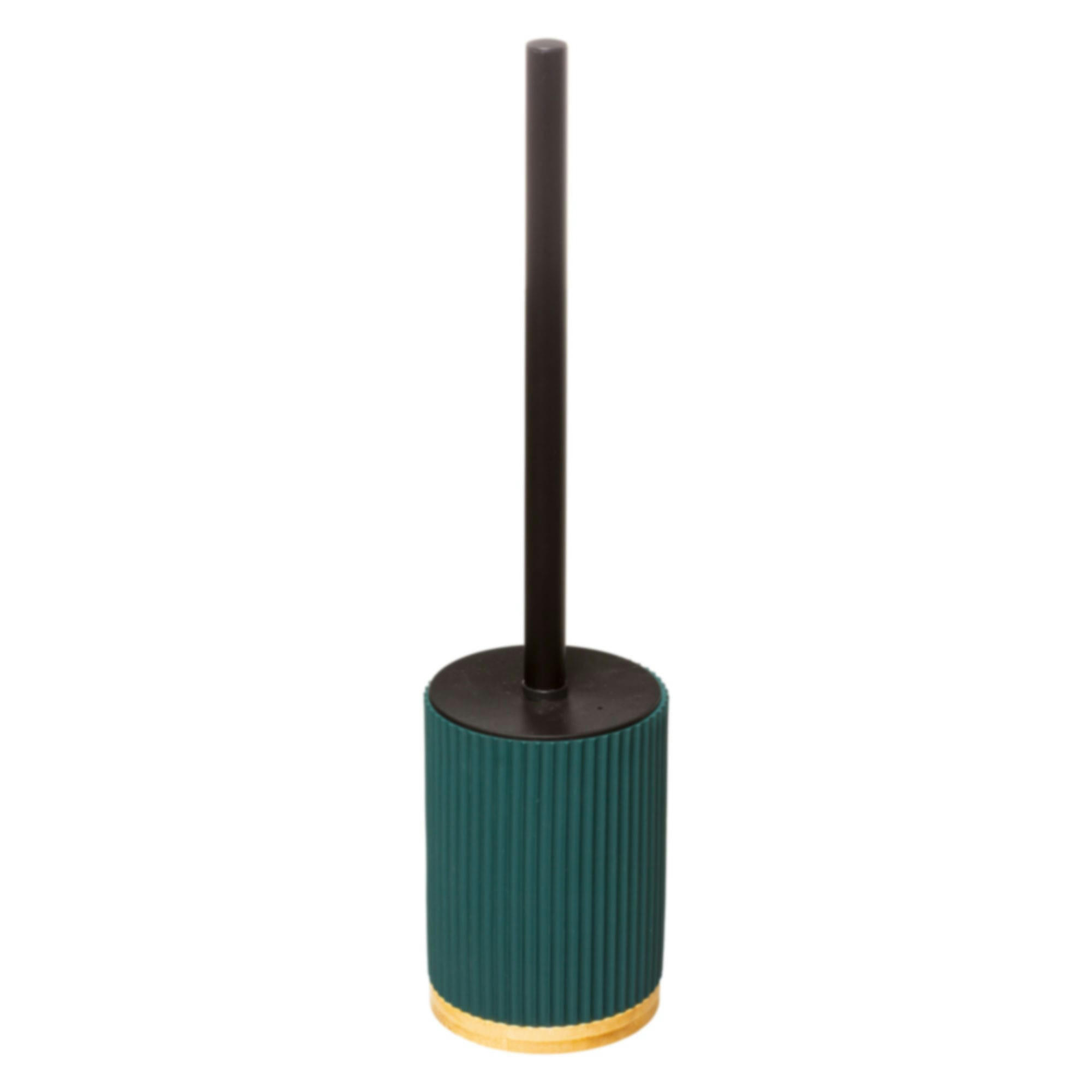 - Brosse WC polyrésine vert pétrole et bambou - 8.8x8.8x40cm