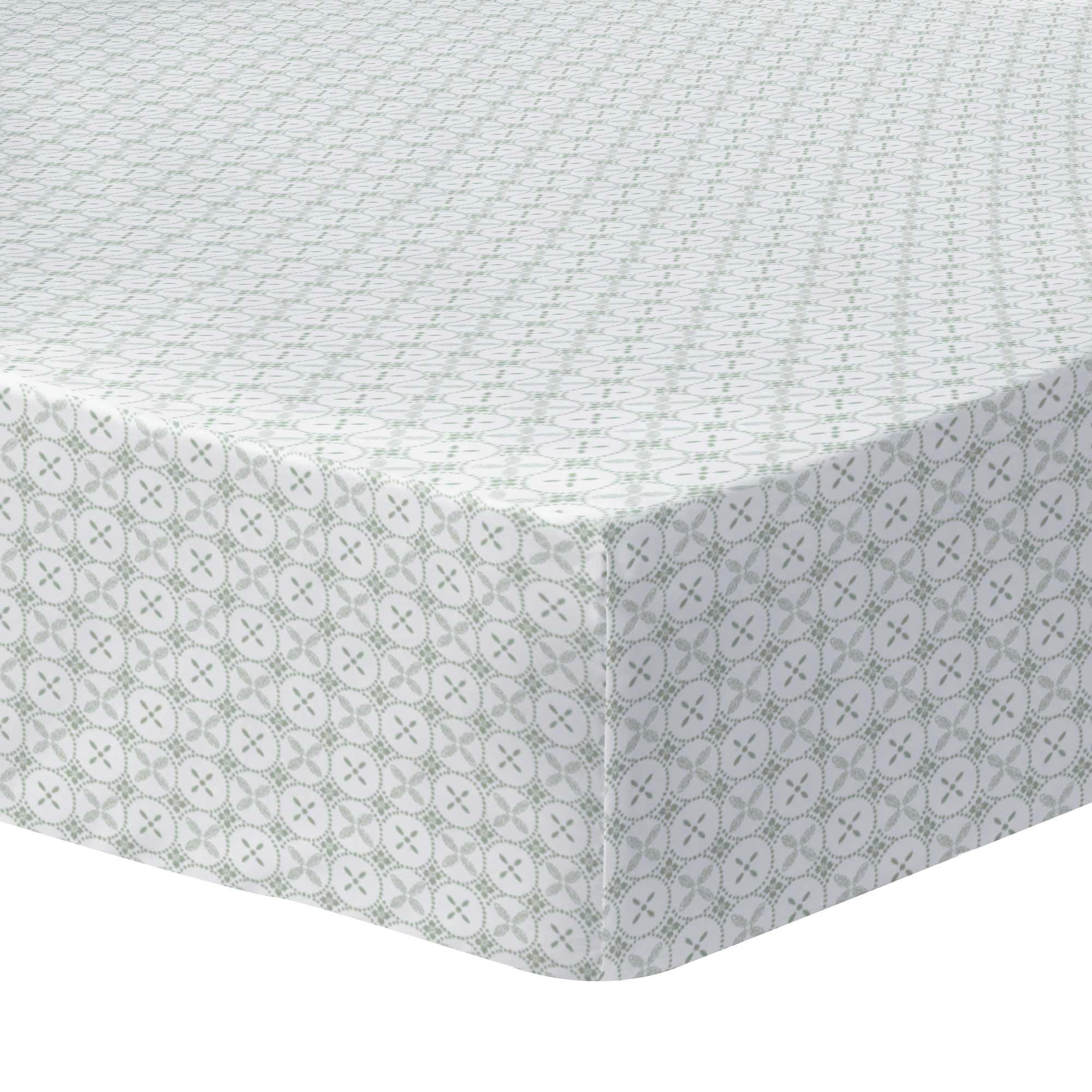 TENDANCE CÉRAMIQUE - Drap-housse imprimé en coton Kaki 140x190/200cm - Bonnet 30cm