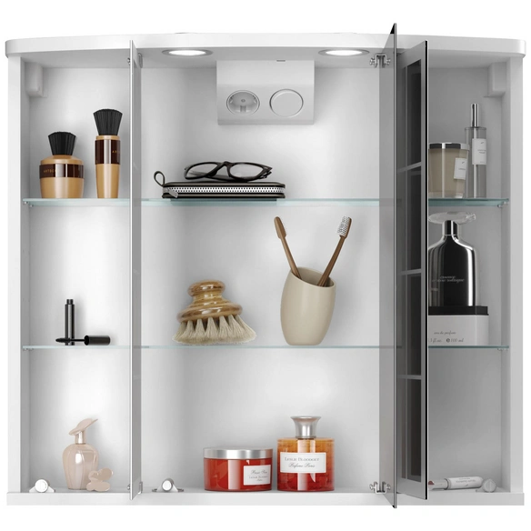 Spiegelschrank, 3-türig, LED, BxH: 67,5 x 60 cm