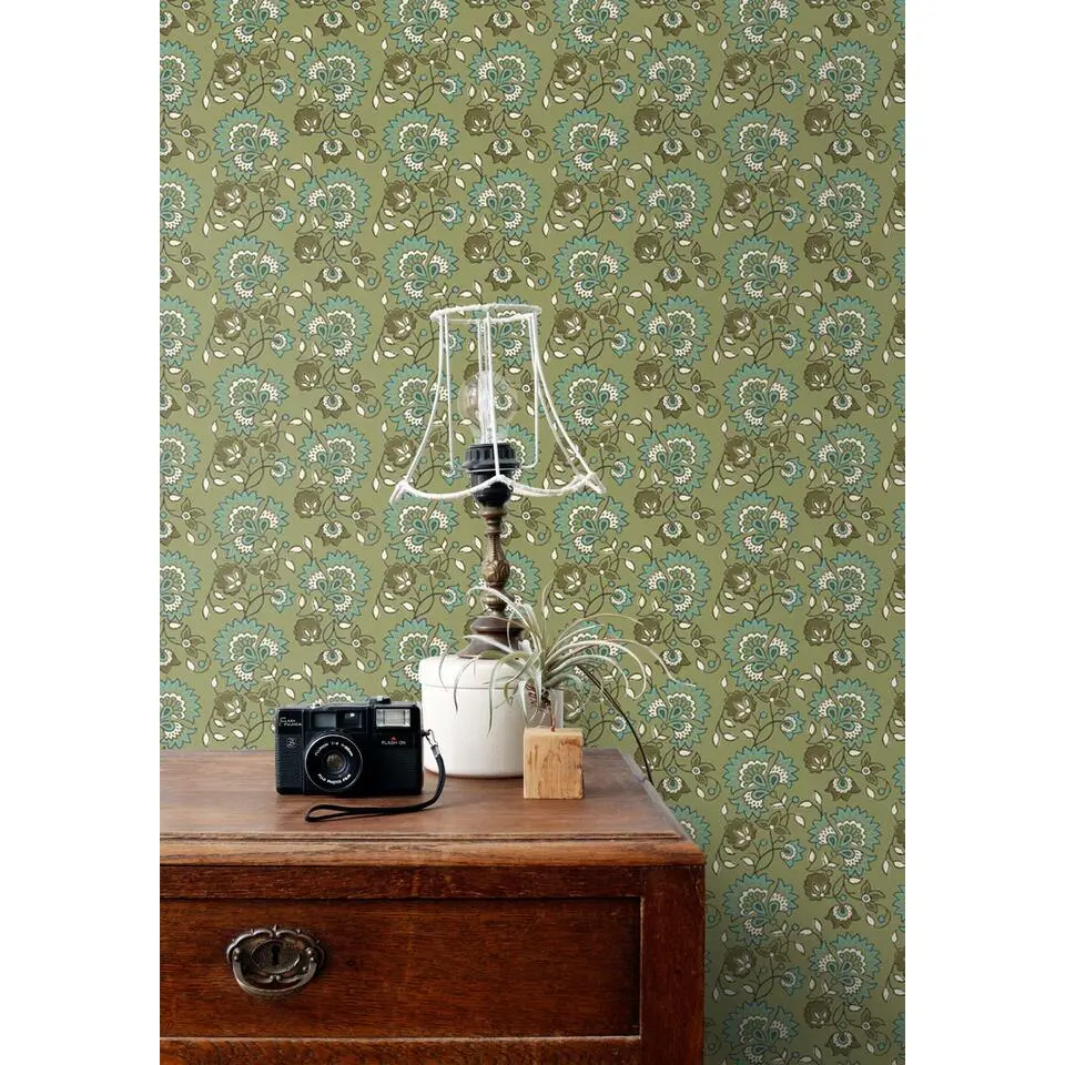 ESTAhome behang vintage bloemen groen - 50 x 900 cm