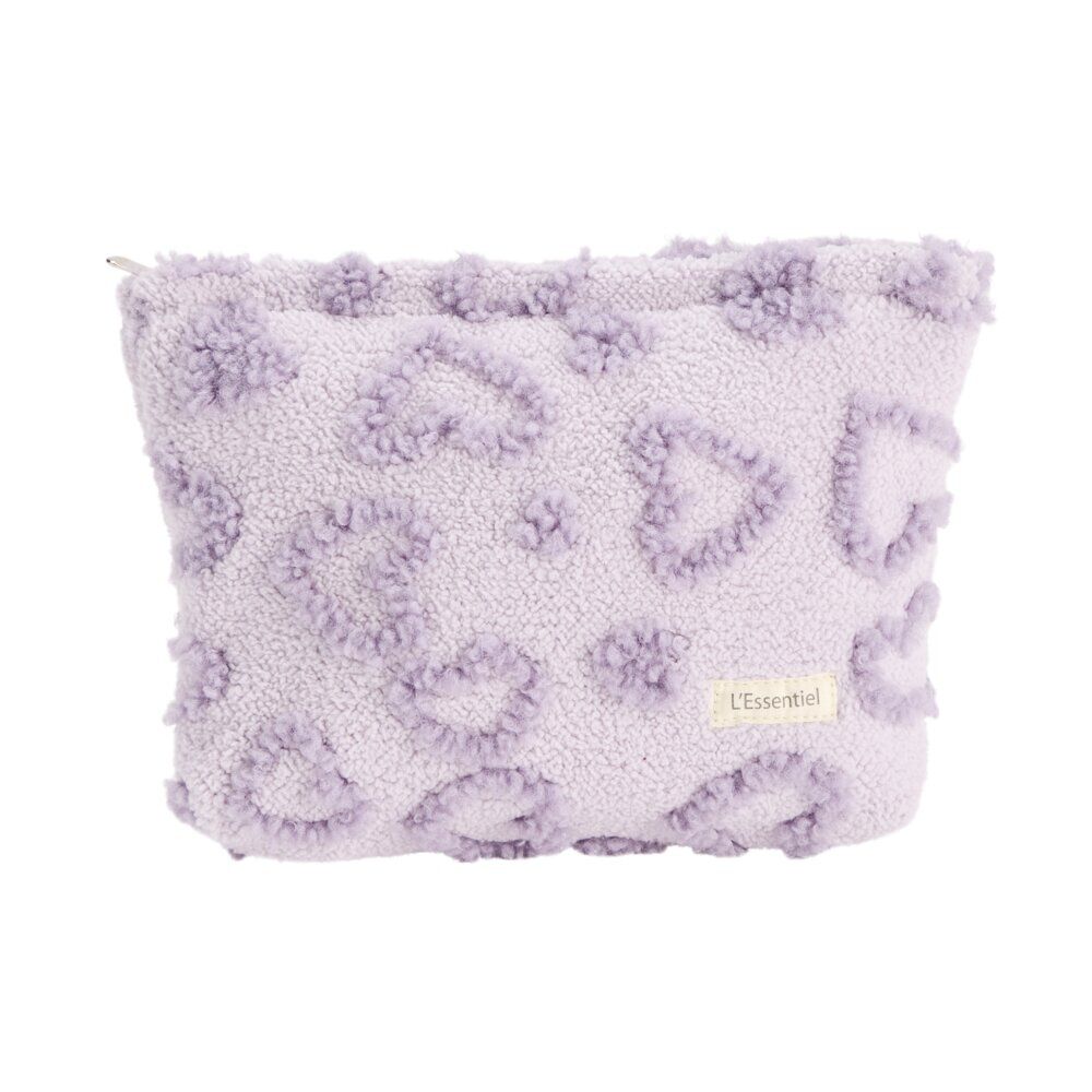 Trousse cosmétique sherpa polycoton relief motif coeur violet 26x19cm
