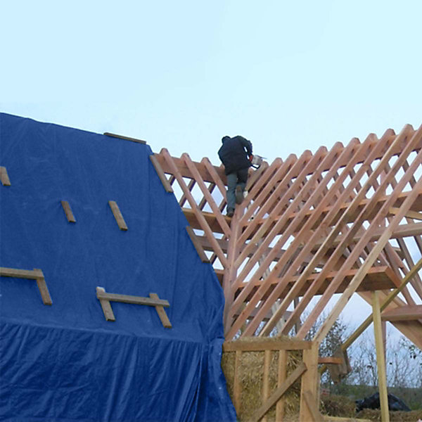 Bâche Toiture 2x3 m Bleue - Garantie 10 ans TECPLAST - XP640TO - Bâche d'étanchéité pour Couvreur et Charpentier - Made in France