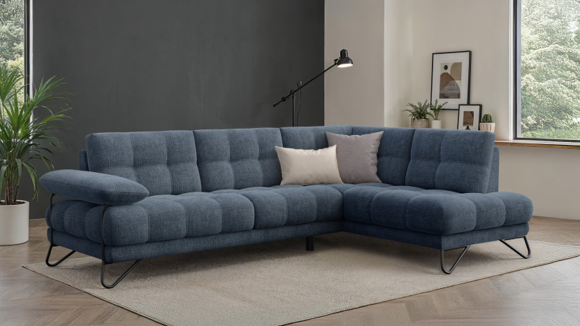 BUBBARA Sofa narożna 5 osobowa prawa, granatowa