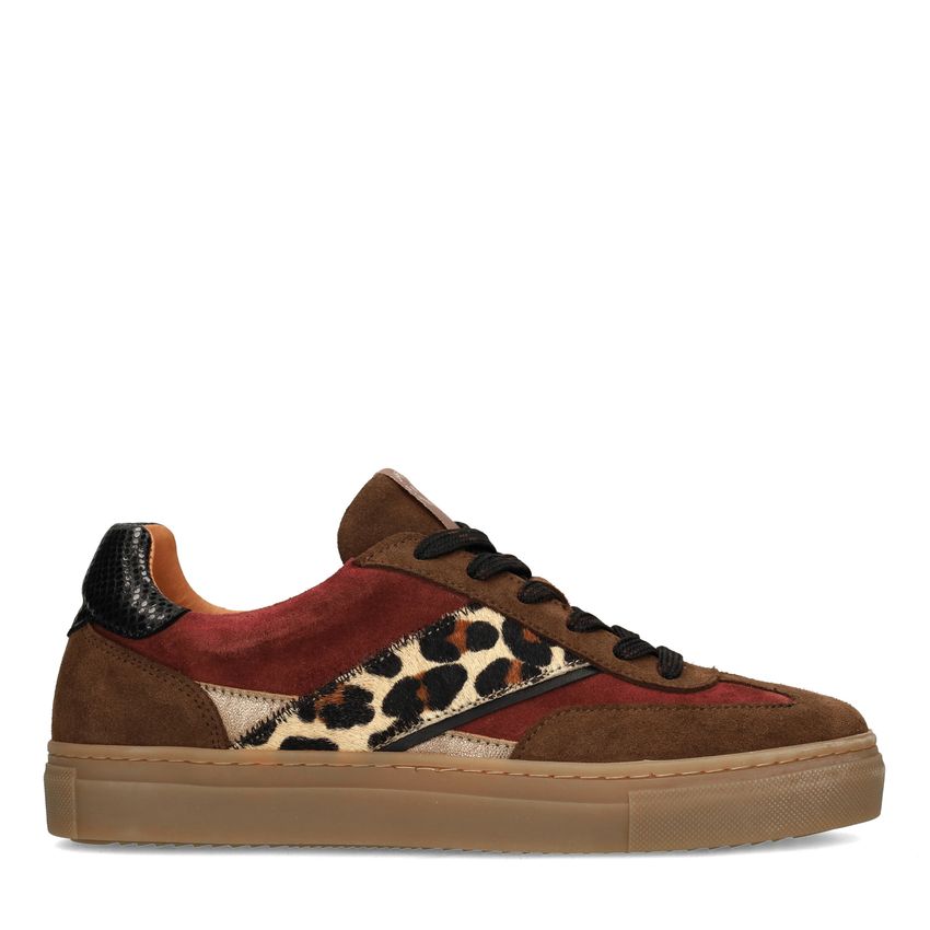 Manfield Bruine suède sneakers met leopard details