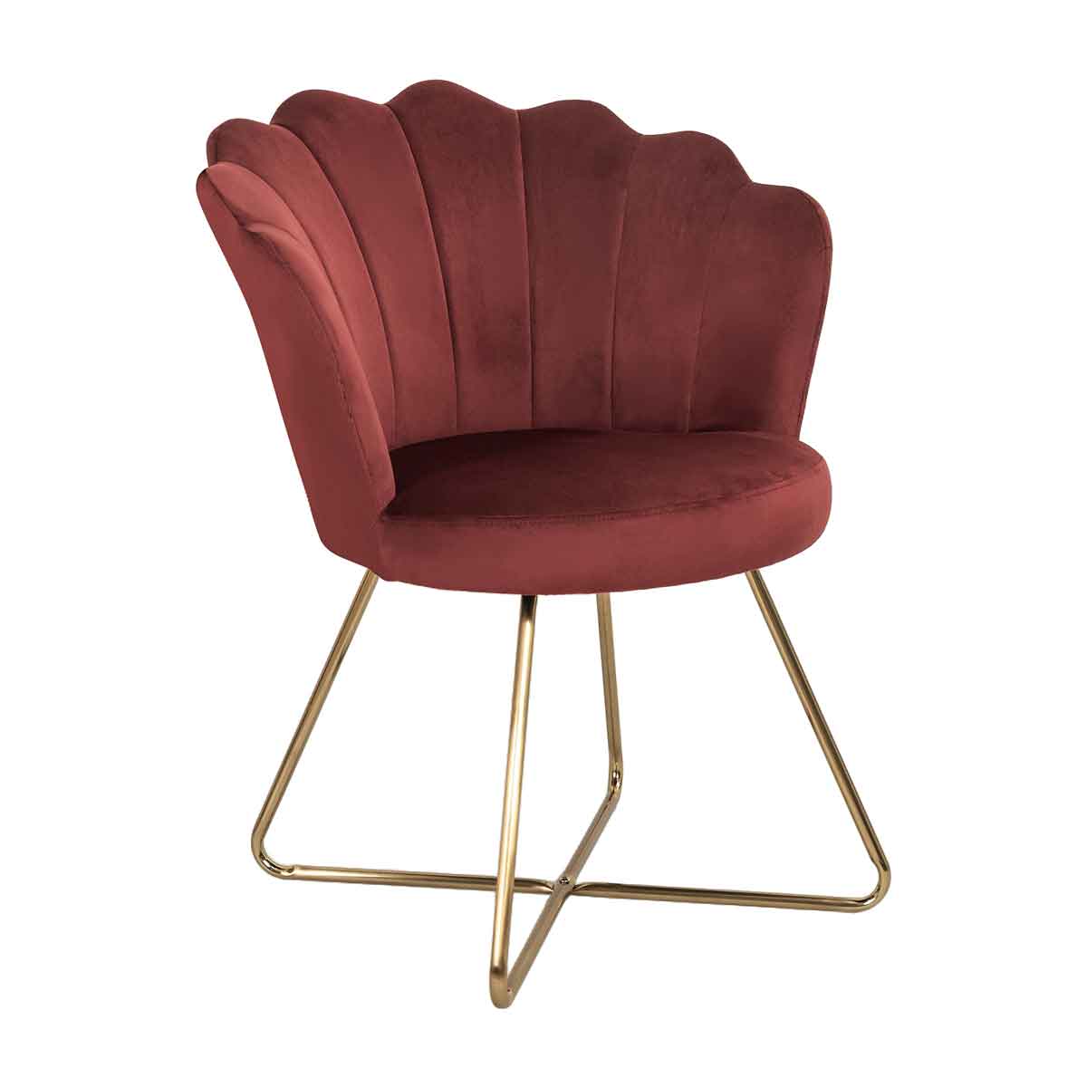 Poltrona BLOOM veludo bordeaux com pernas douradas