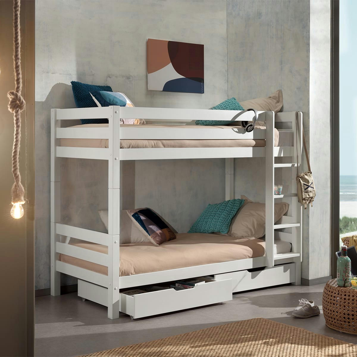 PINO - Lit superposé 90x200 hauteur 160 cm sommier inclus blanc