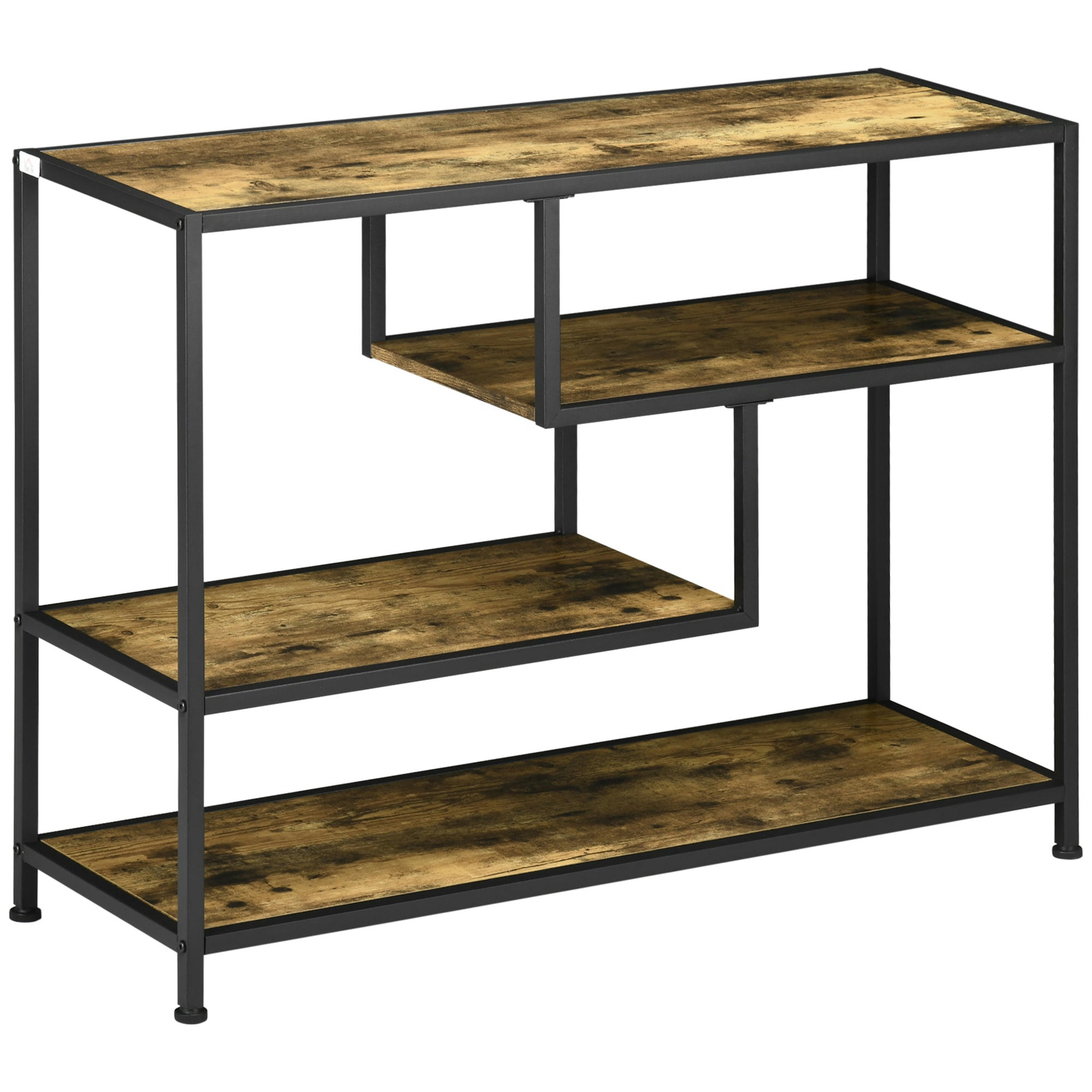 - Console design industriel 4 étagères acier noir aspect bois vieilli