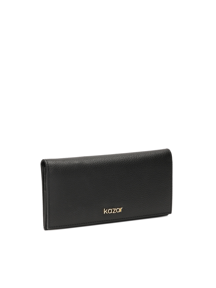 Black leather wallet with flap