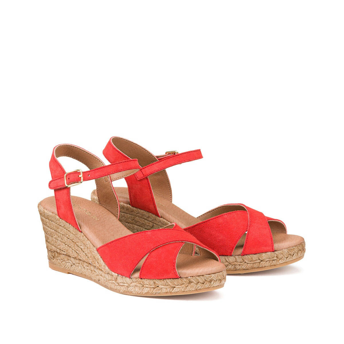 Sandales cuir, talon compensé