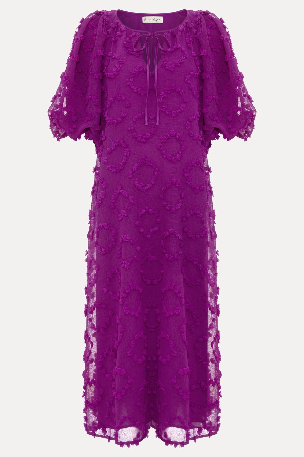 Phase Eight Bella Textured Puff Sleeve Midi Dress