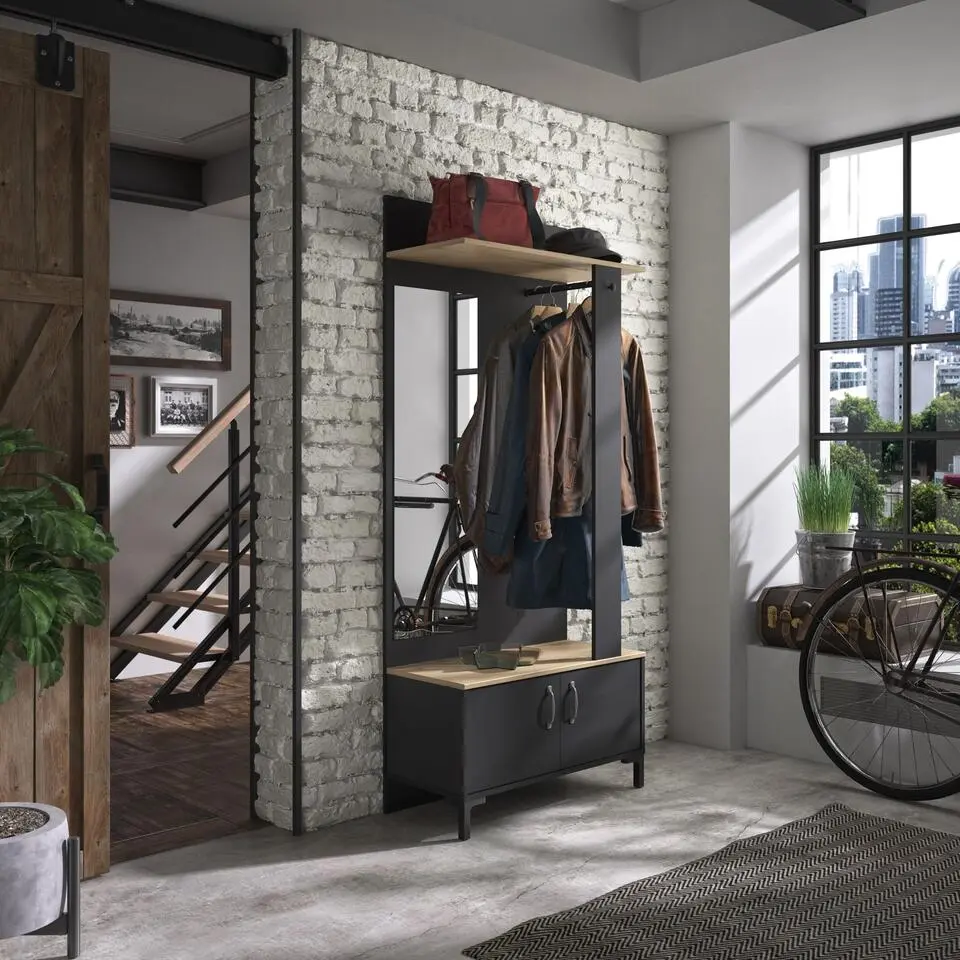 Diagone Entreekast Store - Incl stang en spiegel - 190 cm hoog - Zwart