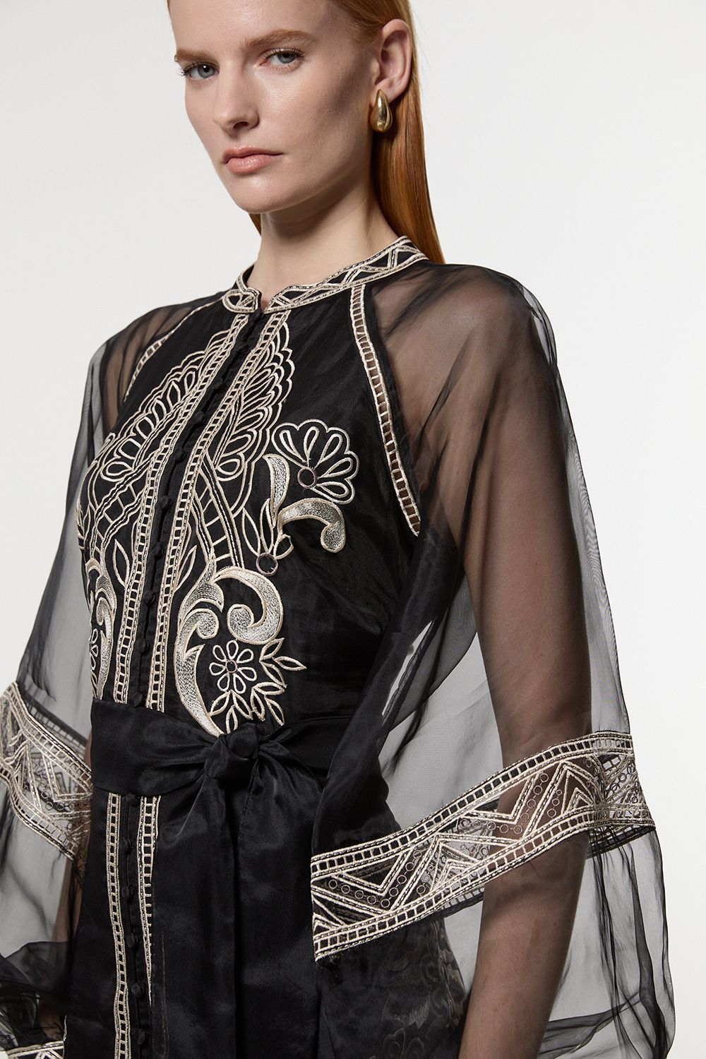 KarenMillen Embroidered Organdie Balloon Sleeve Woven Maxi Dress