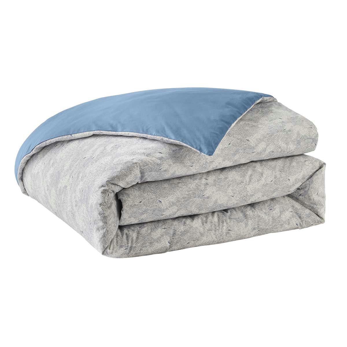EMBRUNS - Housse de couette imprimée en coton blanc et bleu 240x220