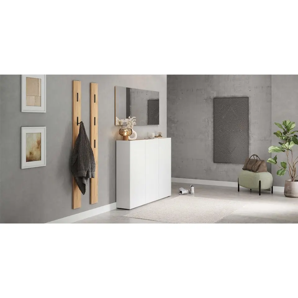 Opbergmeubel Lydia - 138x25x105cm - 3 deuren - wit/eikdecor