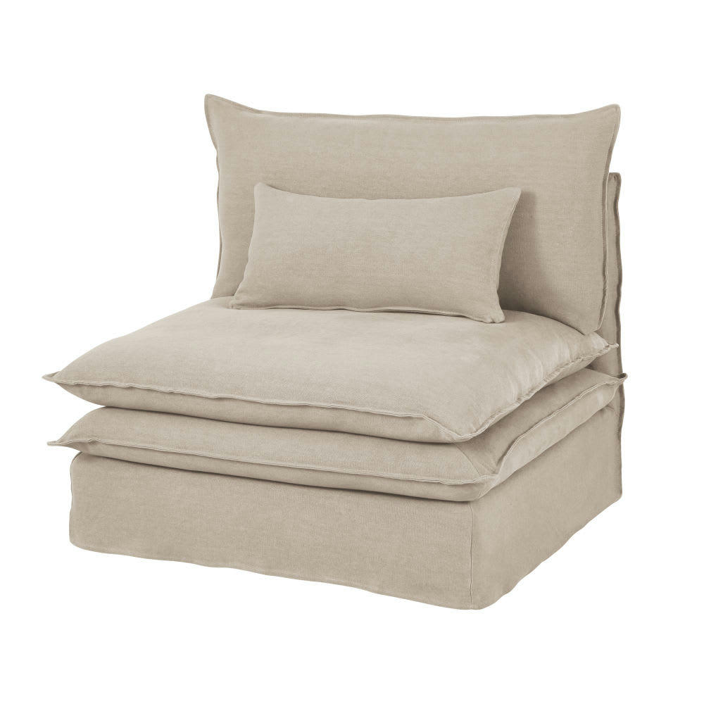 Pompei - Chauffeuse pour canapé modulable 1 place en lin supérieur beige