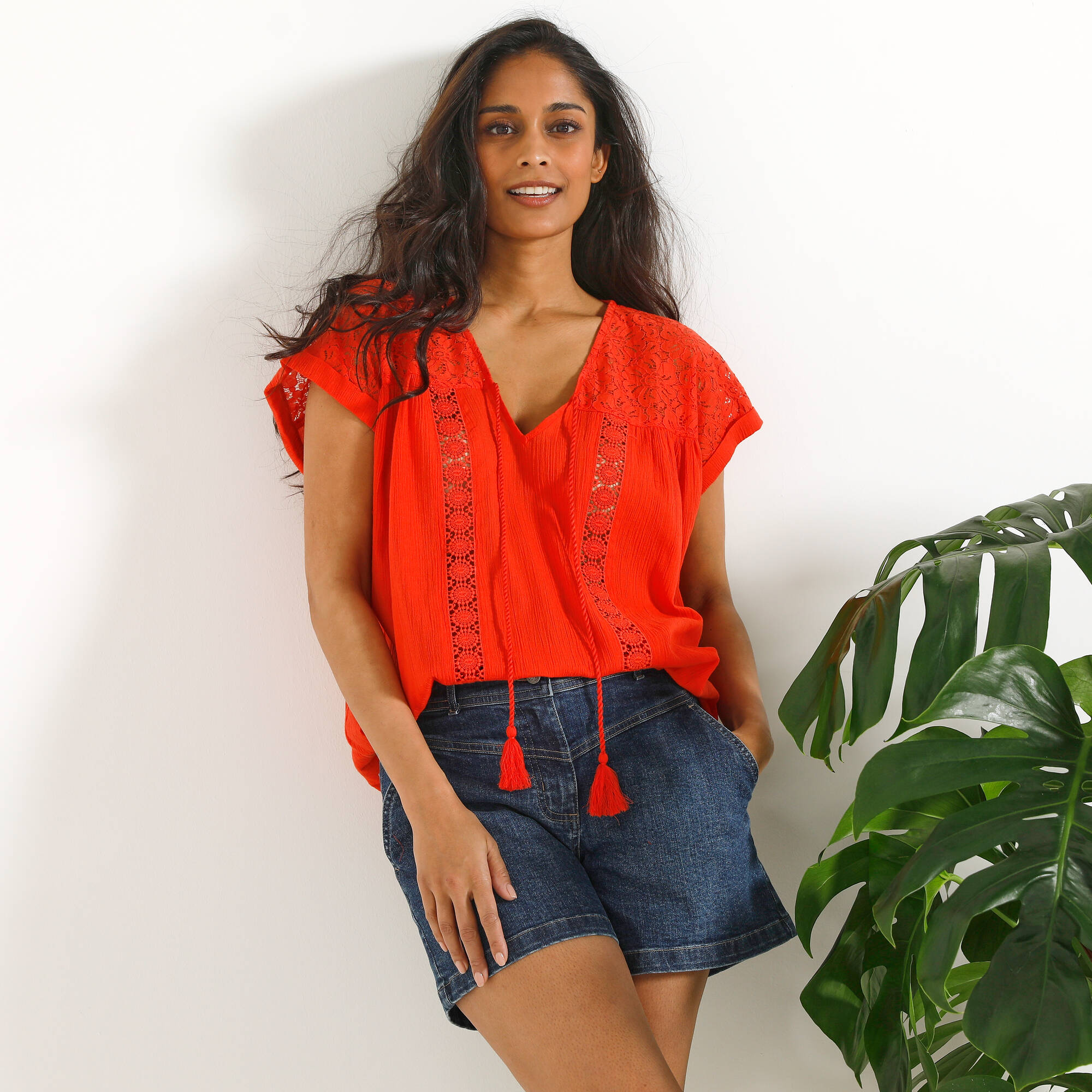 Blouse macramé, crépon coton