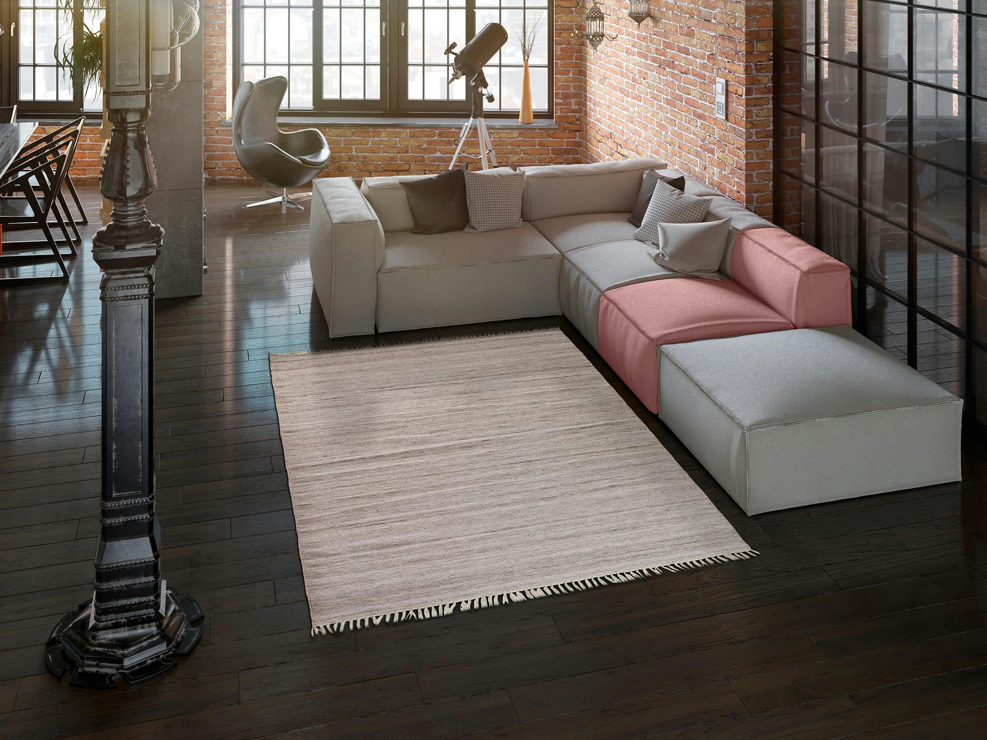 ECO-DHURRIE - Tapis fait main en pet recyclé beige, 60x120 cm