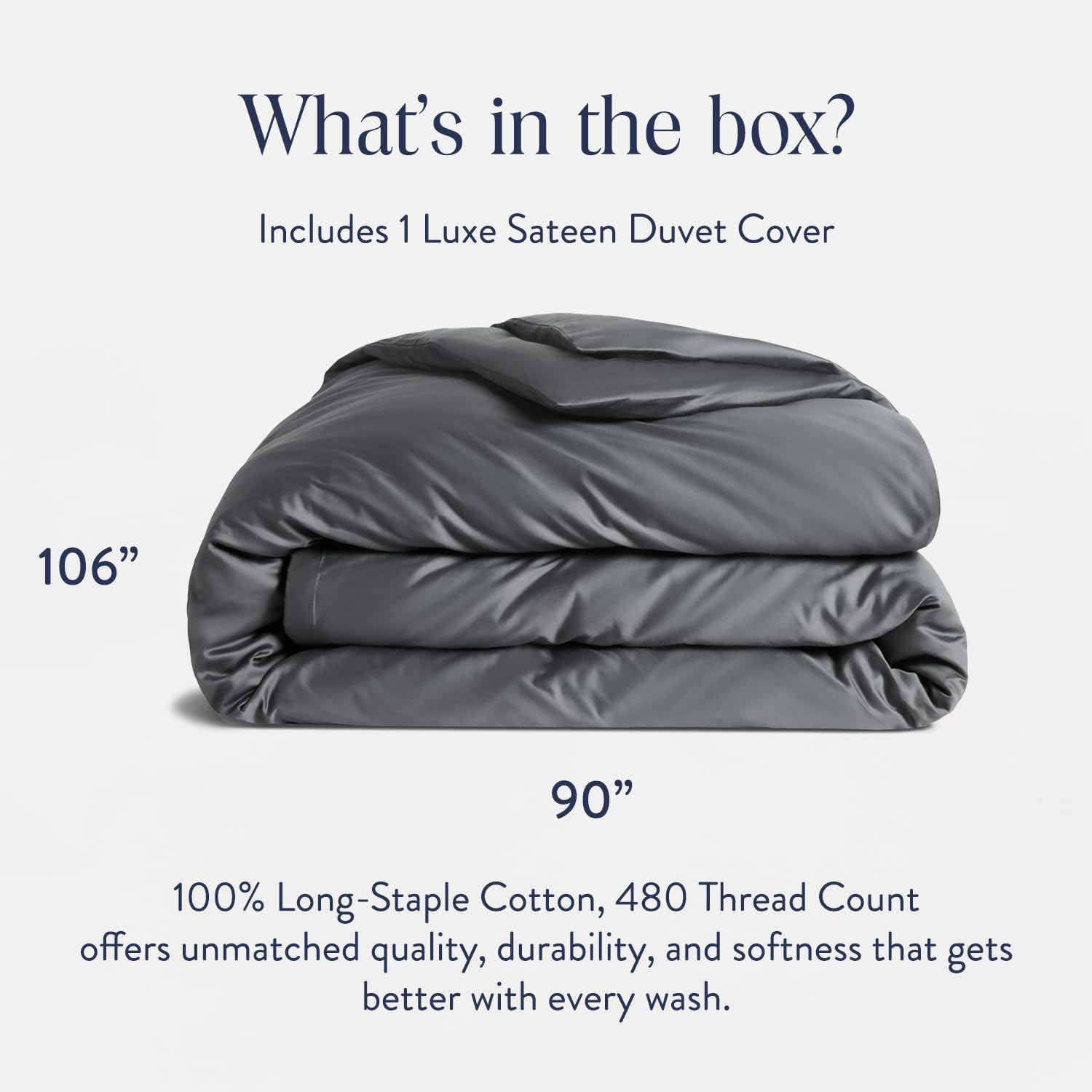 Brooklinen Luxury Sateen Duvet Cover - 100% Cotton, King/California King Size in Slate Grey with Extra-Long Corner Ties and Button Closure - Best King/Cali King Duvet Covers