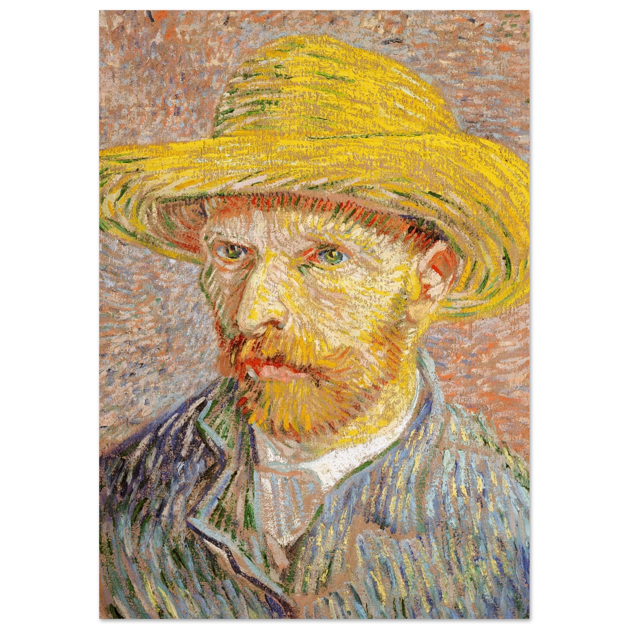 Artfulprints Poster Vincent van Gogh - Zelfportret met strohoed  - A4 21x29.7 cm - Oranje