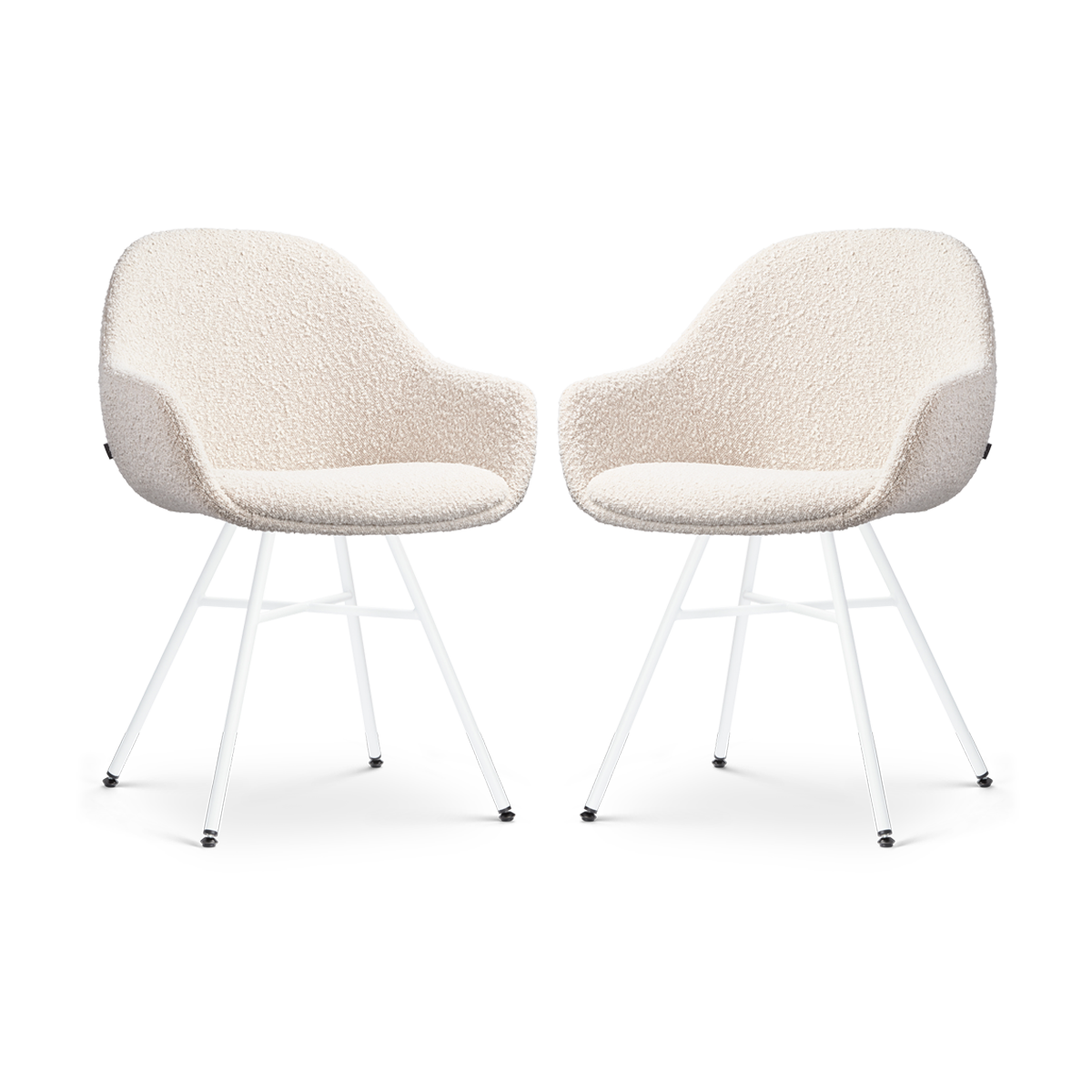 Nolon Noa-Mae Eetkamerstoelen Set van 2 - Bouclé Beige - Witte Poten